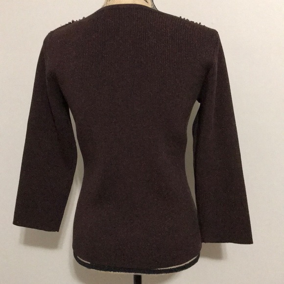 BROWN SPARKLING BLOUSE /SWEATER CABLE & GAUGE L - Picture 2 of 4